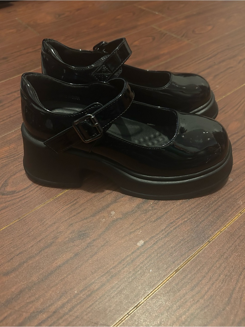 Patent Black Mary Jane Platform Flats with Buckle Strap for Kids - Picture 3 of 5